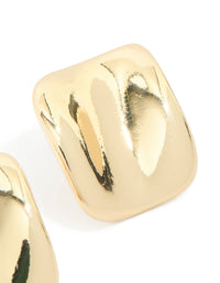 Crafted from gold plated material curved square stud earrings post detail view - link has visual effect only