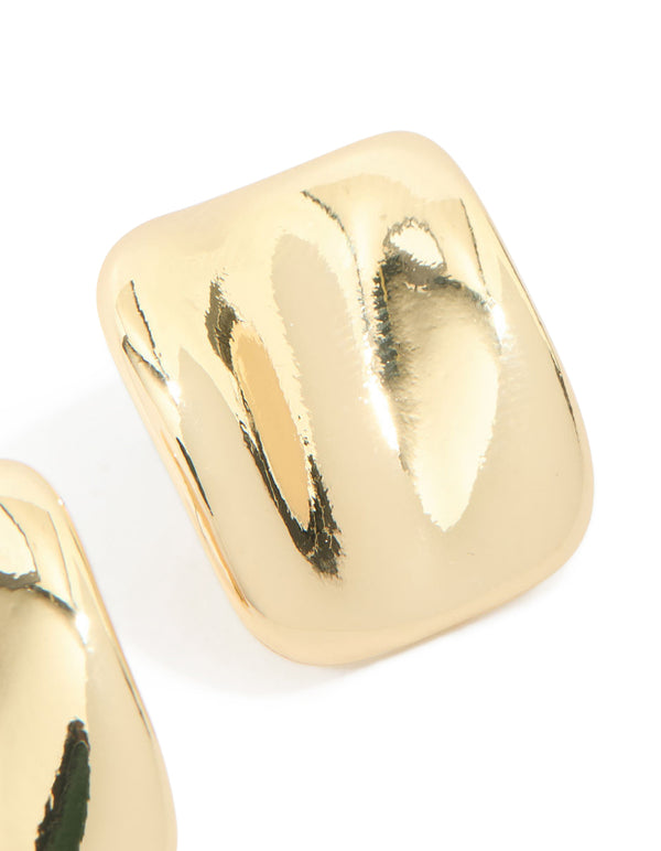 Crafted from gold plated material curved square stud earrings post detail view