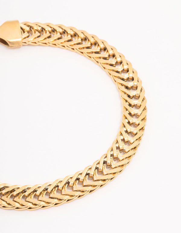 Gold Plated Flat Weave Chain Bracelet
