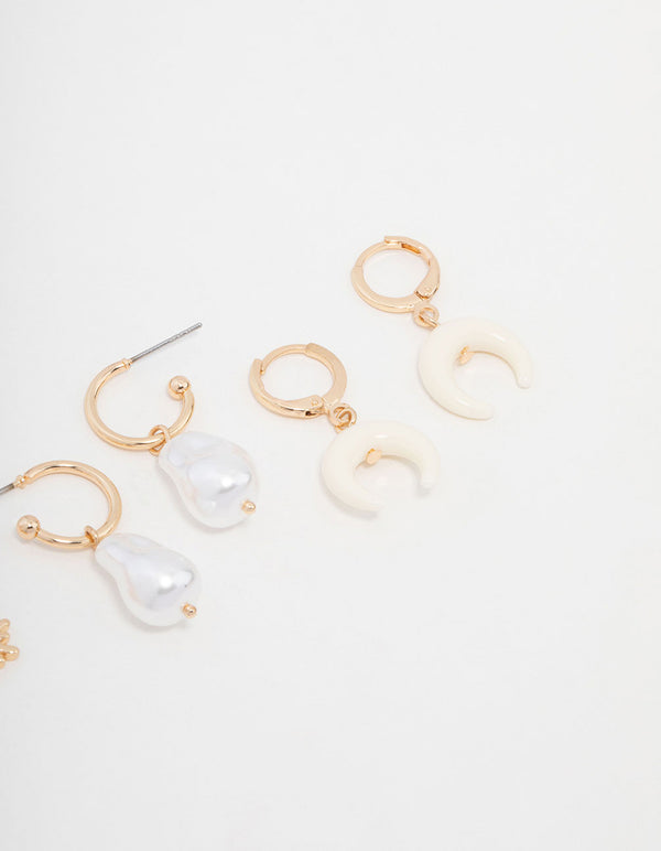 Gold Celestial & Pearl Mixed Earrings 3-Pack