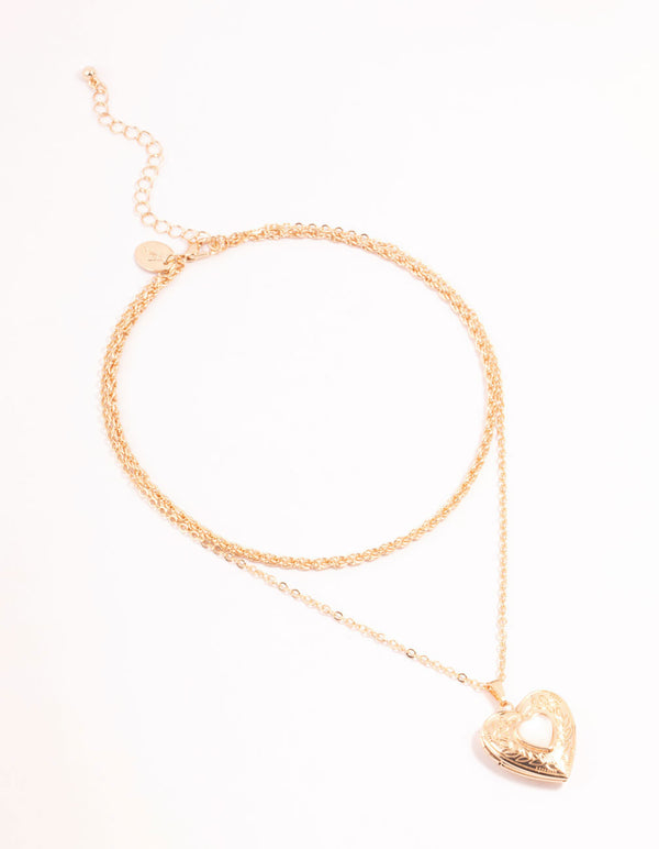 Gold Heart Locket Layered Necklace