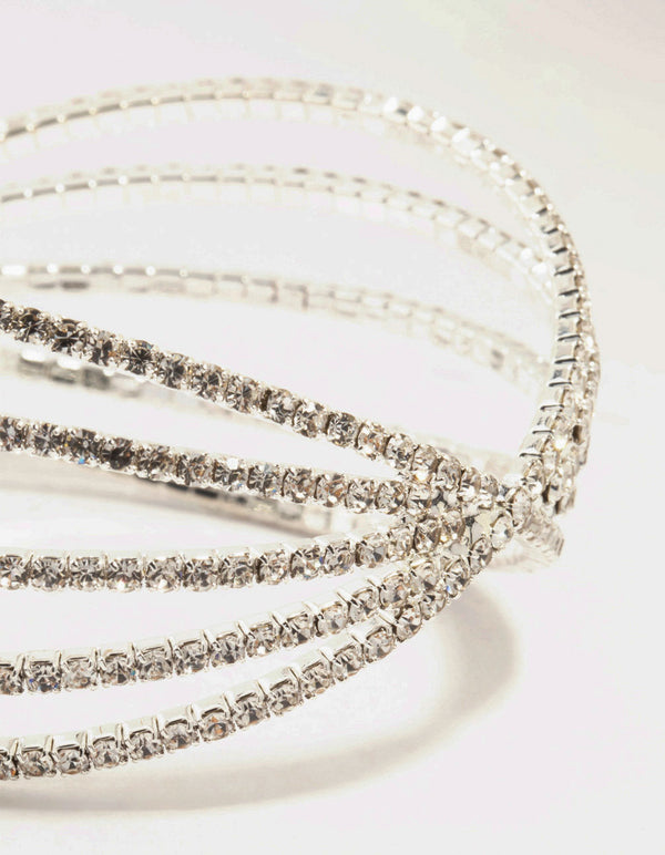 Silver Diamante Cross Multirow Wrist Cuff