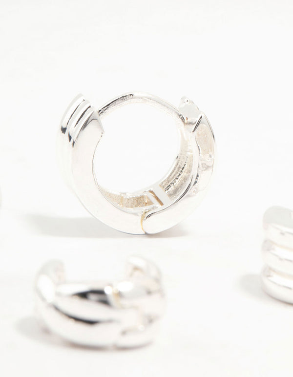 Silver Plated Brass  Trio Ribbed & Rope Earrings 3-Pack