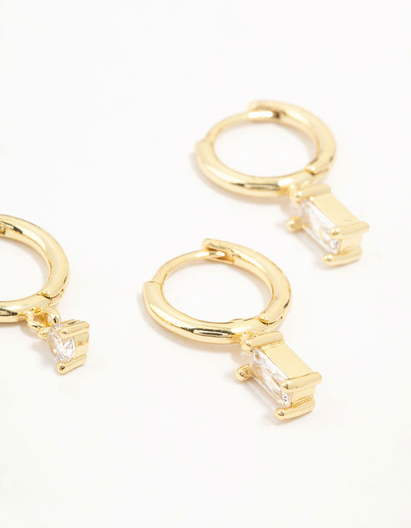 Gold Plated Brass  Brass Cubic Zirconia Hoop Earrings 4-Pack
