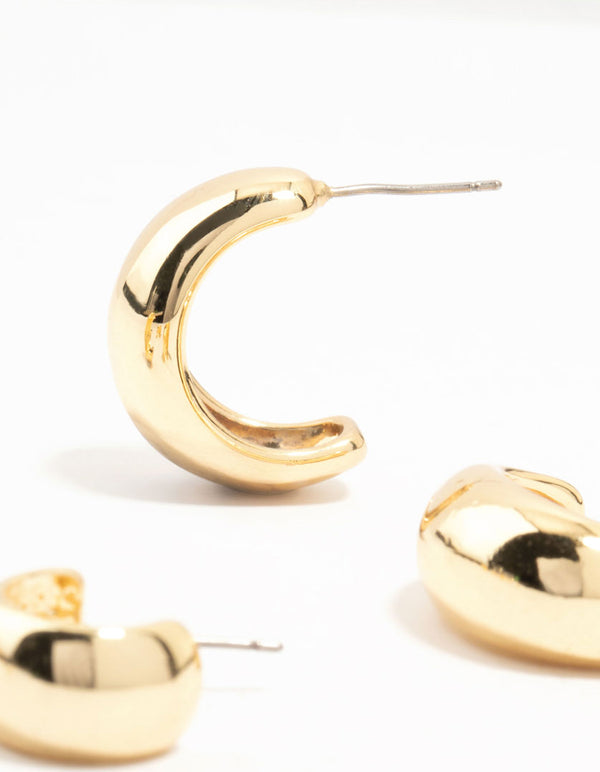 Gold Plated Brass Chunky Hoop Earrings 3-Pack