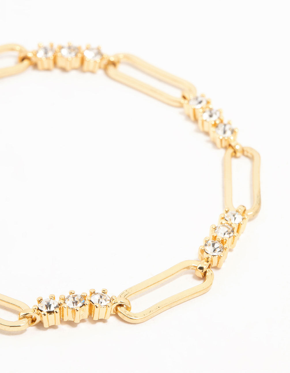 Gold Plated Brass Alternating Trio Cubic Zirconia Rectangle Link Bracelet