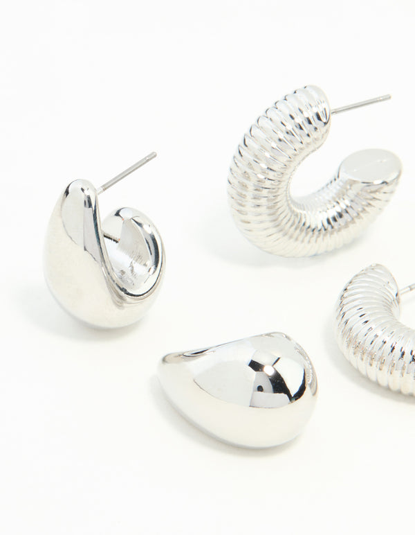 Silver Mixed Texture Hoop Earrings 3-Pack