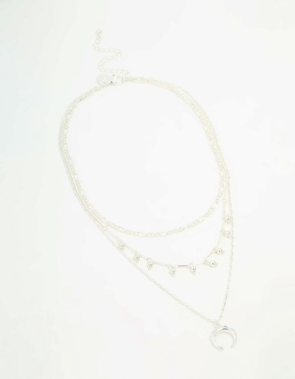 Silver Diamante, Chains & Pendant Layered Necklace
