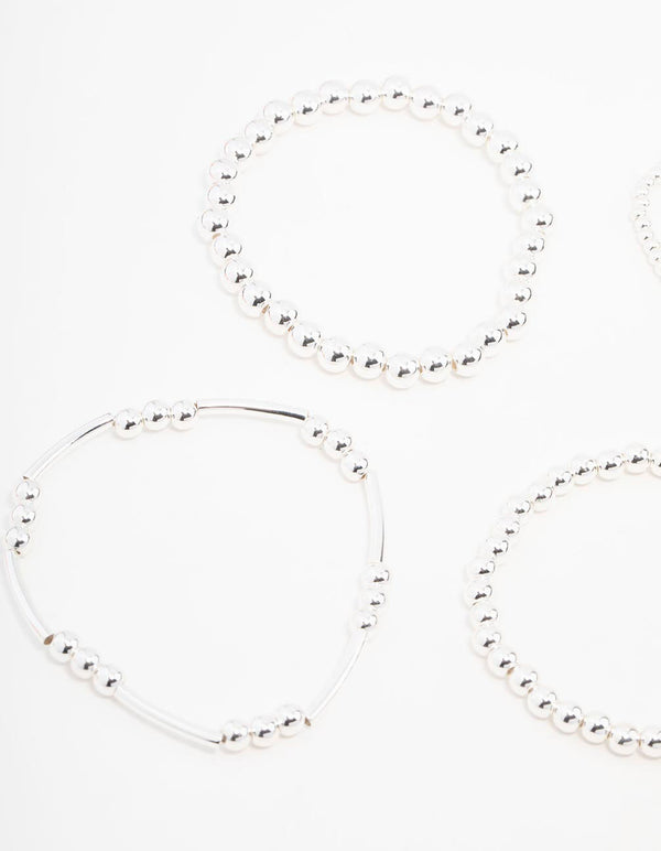 Silver Mixed Ball Bracelets 5-Pack