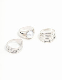 Silver Chunky Ridge & Pearl Rings 3-Pack - link has visual effect only