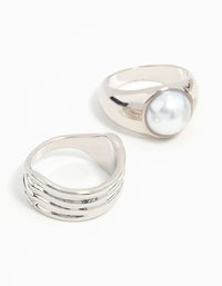 Silver Chunky Ridge & Pearl Rings 3-Pack - link has visual effect only