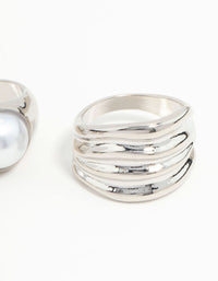 Silver Chunky Ridge & Pearl Rings 3-Pack - link has visual effect only