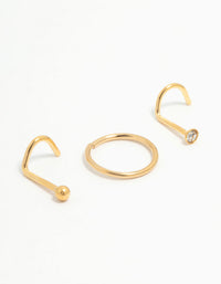 Gold Plated Titanium Corkscrew Nose Studs & Nose Ring e 3-Pack - link has visual effect only
