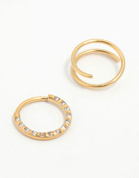 Gold Plated Titanium Cubic Zirconia & Spiral Nose Rings 2-Pack - link has visual effect only