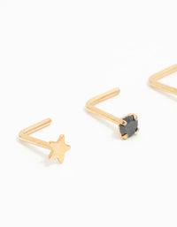 Gold Plated Titanium Star & Diamante Nose Studs 3-Pack - link has visual effect only