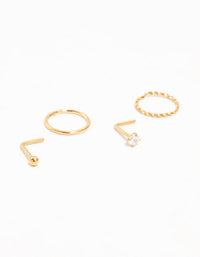 Gold Plated Titanium Diamante Nose Stud & Twisted Ring 4-Pack - link has visual effect only
