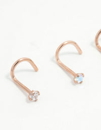 Rose Gold Plated Titanium Light Stone Nose Studs 3-Pack - link has visual effect only