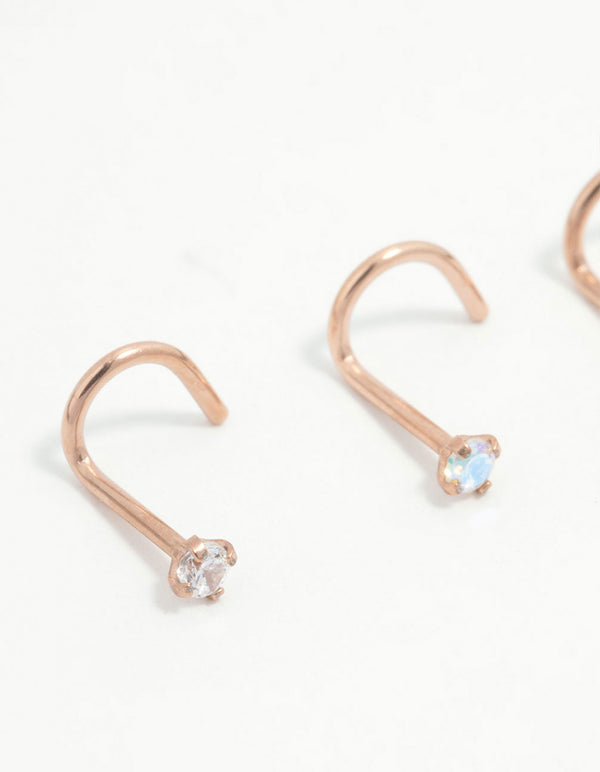 Rose Gold Plated Titanium Light Stone Nose Studs 3-Pack