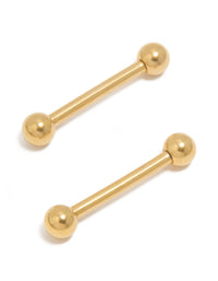 Gold Plated Titanium Plain Ball Nipple Bars 2 Pack - link has visual effect only