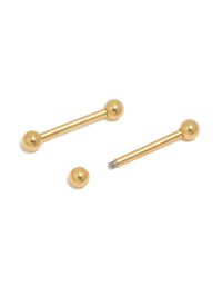 Gold Plated Titanium Plain Ball Nipple Bars 2 Pack - link has visual effect only