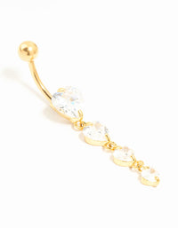 Gold Plated Titanium Graduating Cubic Zirconia Heart Drop Belly Bar - link has visual effect only