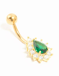 Gold Plated Titanium Spikey Green Cubic Zirconia Belly Bar - link has visual effect only