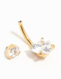 Gold Plated Titanium Diamante Love Heart Claw Belly Bar - link has visual effect only