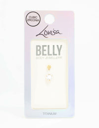 Gold Plated Titanium Round Cubic Zirconia Mini Belly Bar - link has visual effect only