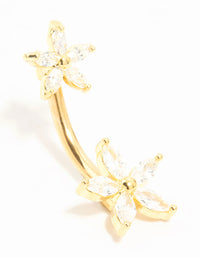Gold Plated Titanium Double Diamante Daisy Belly Bar - link has visual effect only