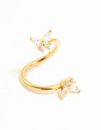Gold Plated Titanium Twisted Double Cubic Zirconia Butterfly Belly Bar - link has visual effect only