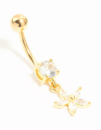 Gold Plated Titanium Cubic Zirconia Flower Drop Belly Bar - link has visual effect only