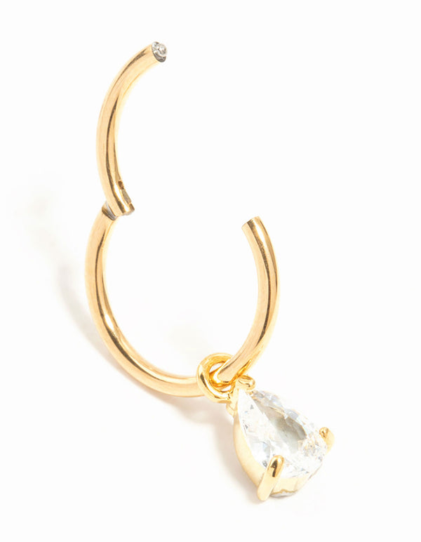 Gold Plated Titanium Cubic Zirconia Pear Charm Belly Ring