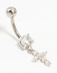 Titanium Cubic Zirconia Cross Drop Belly Bar - link has visual effect only
