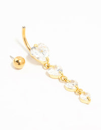 Gold Plated Titanium Cubic Zirconia Heart Quartet Belly Bar - link has visual effect only