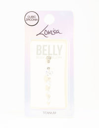 Titanium Graduating Cubic Zirconia Hearts Drop Belly Bar - link has visual effect only