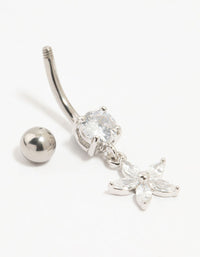 Titanium Cubic Zirconia Flower Drop Belly Bar - link has visual effect only
