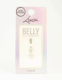 Titanium Cubic Zirconia Flower Drop Belly Bar - link has visual effect only