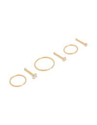 Discover gold plated titanium nose studs and rings featuring cubic zirconia with hoop closure in a 6-pack detail view - link has visual effect only