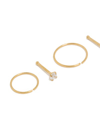 Discover gold plated titanium nose studs and rings featuring cubic zirconia with hoop closure in a 6-pack detail view - link has visual effect only