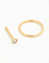 Gold Plated Titanium Ball & Diamante Nose Stud & Ring 3-Pack - link has visual effect only