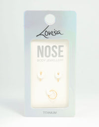 Gold Plated Titanium Ball & Diamante Nose Stud & Ring 3-Pack - link has visual effect only