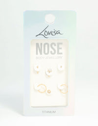 Gold Plated Titanium Flower Nose Studs & Nose Rings 6-Pack - link has visual effect only