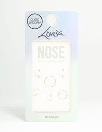 Titanium Graduating Cubic Zirconia Nose Piercings 6-Pack - link has visual effect only