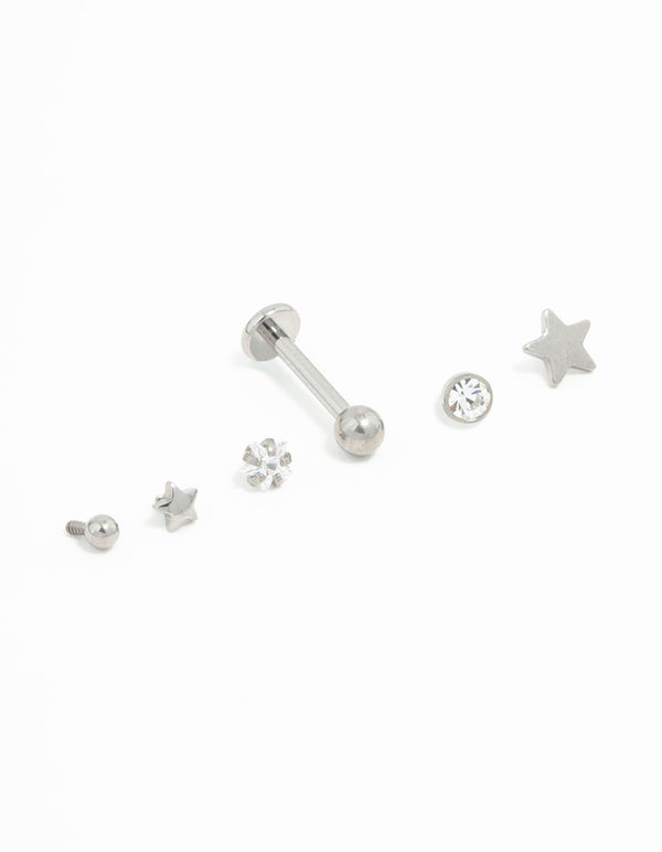 Titanium Diamante Star Flat Backs 6-Pack