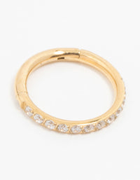 Gold Plated Titanium Fine Pave Cubic Zirconia Band Clicker Ring - link has visual effect only