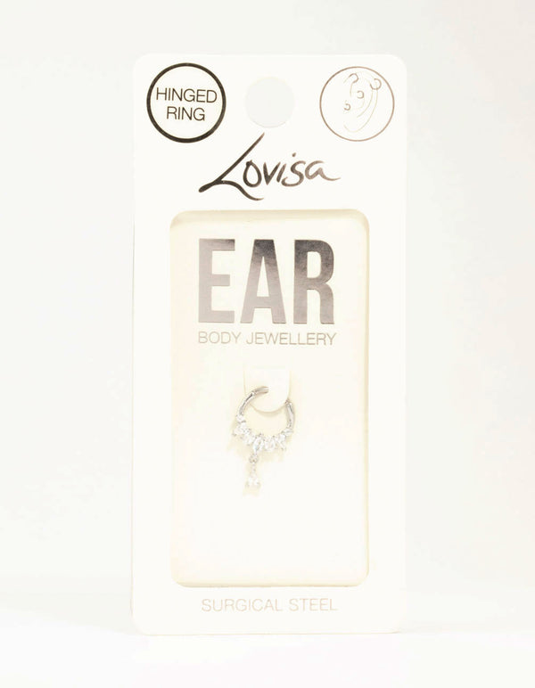 Titanium Cubic Zirconia Pear Drop Clicker Ring