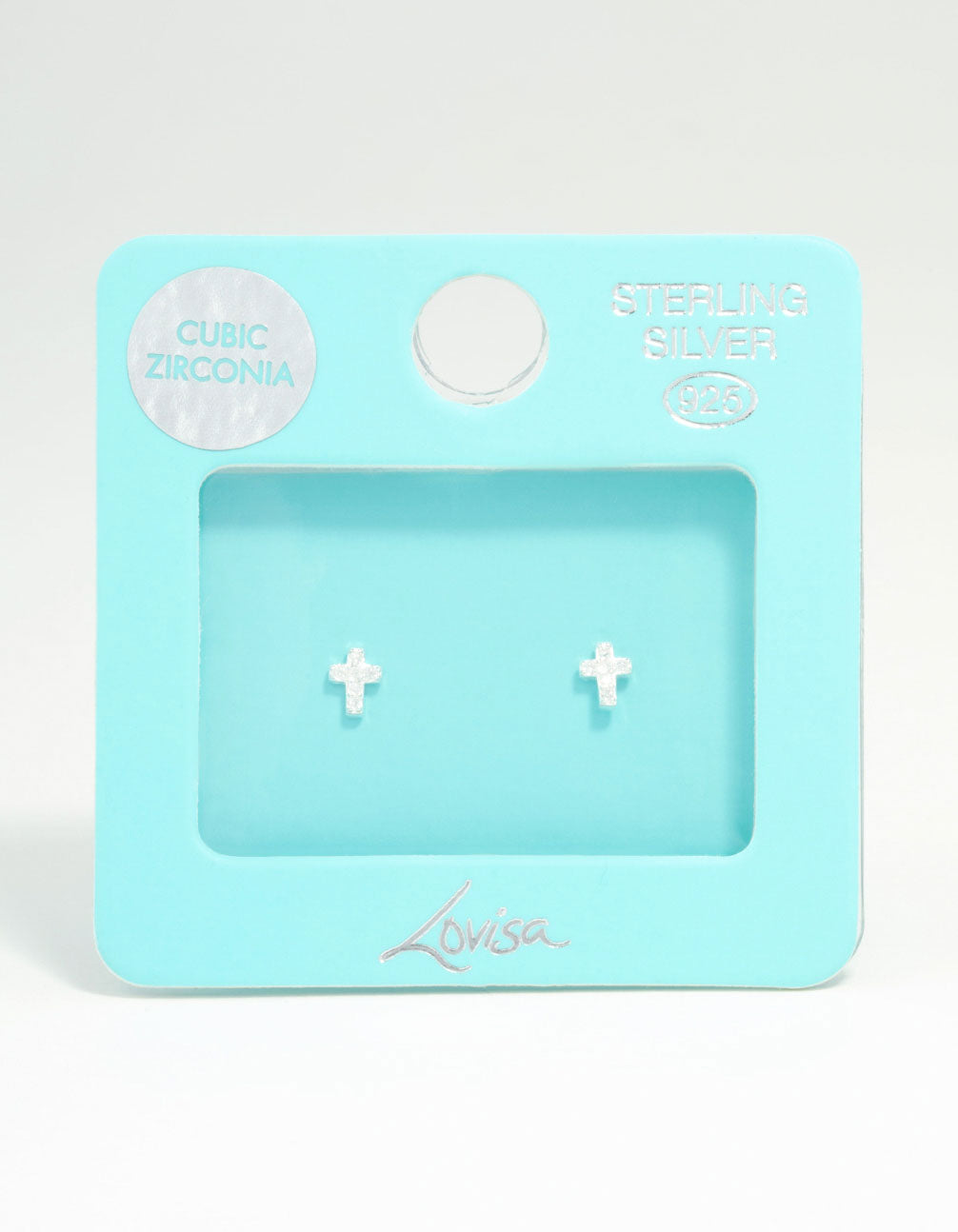 Sterling Silver Mini Cubic Zirconia Cross Stud Earrings