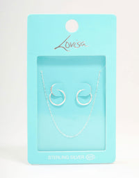Sterling Silver Chain Necklace & Hoop Earrings Set - link has visual effect only