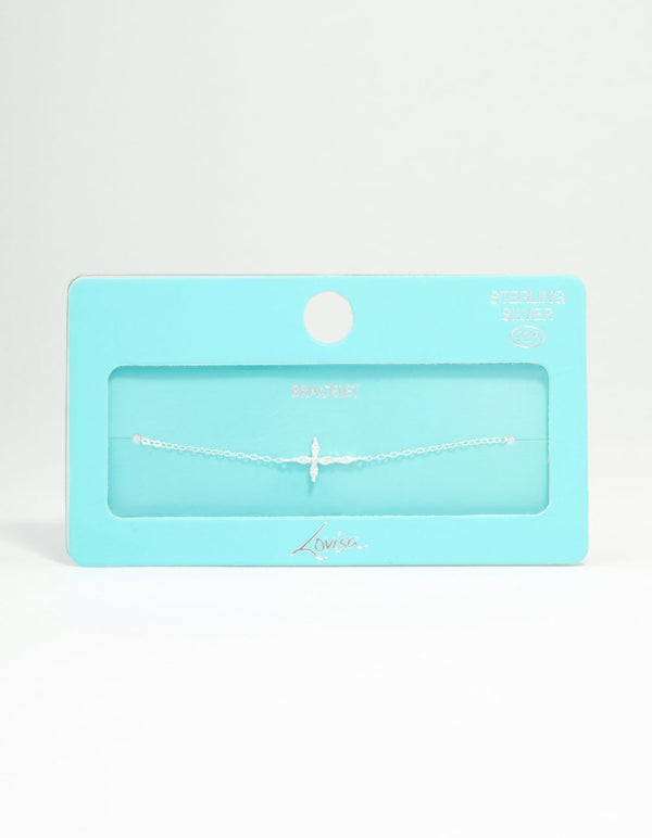 Sterling Silver Cubic Zirconia Horizontal Cross Bracelet
