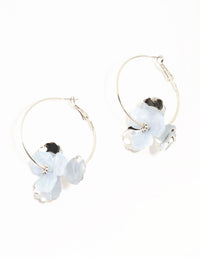 Silver & Blue Flower Hoop Drop Earrings - link has visual effect only